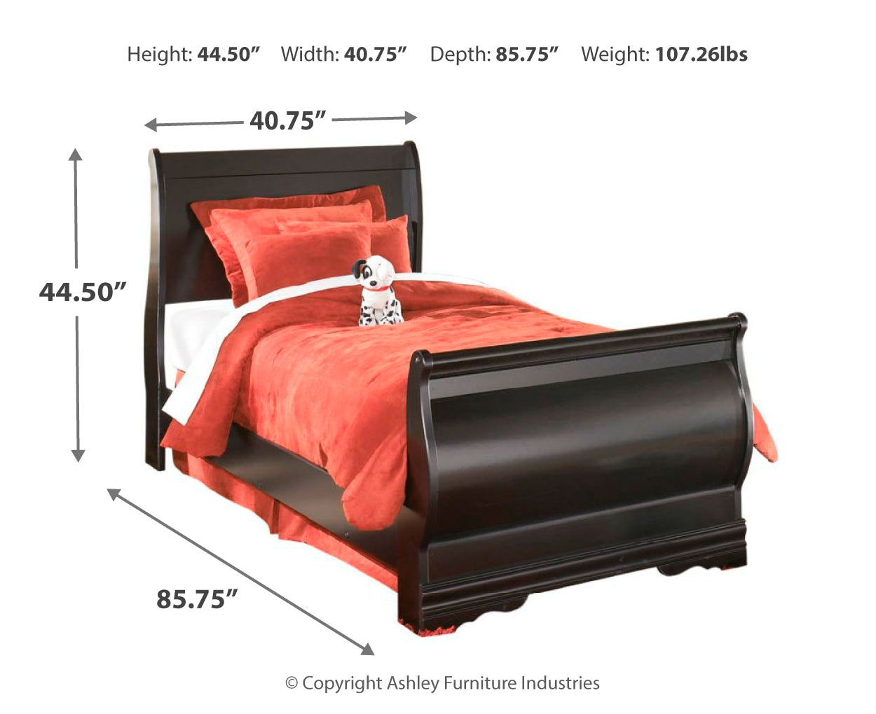 Huey Vineyard Twin Sleigh Bed with Mirrored Dresser, Chest and Nightstand