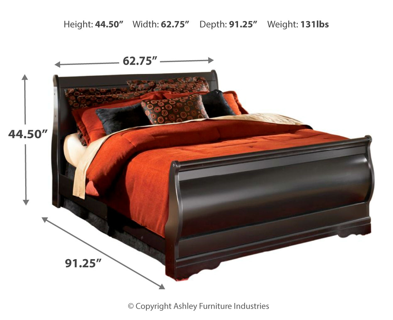 Huey Vineyard Queen Sleigh Bed with Mirrored Dresser and Chest