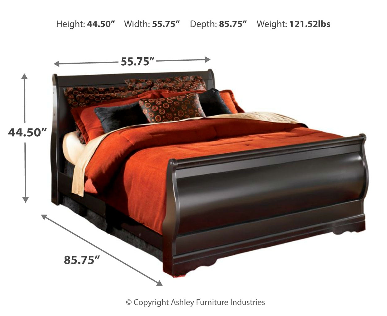 Huey Vineyard Full Sleigh Bed with Mirrored Dresser, Chest and Nightstand