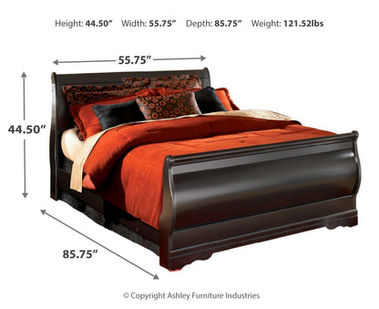 Huey Vineyard Full Sleigh Bed with Mirrored Dresser and Nightstand