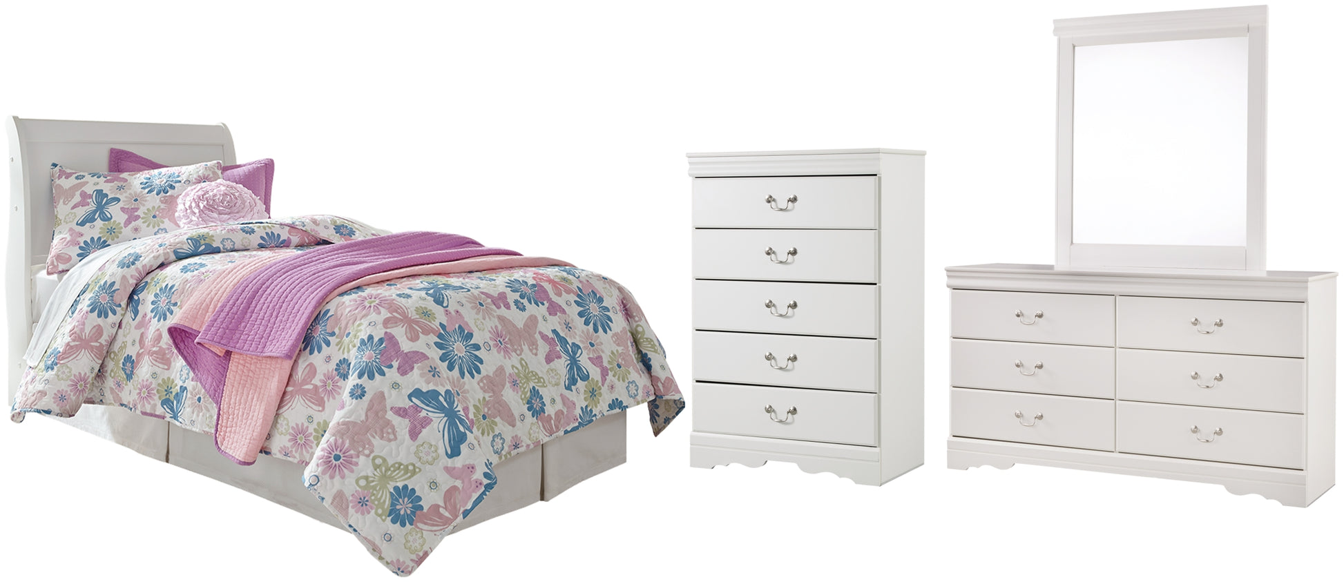 Anarasia Twin Sleigh Headboard, Dresser, Mirror and Chest