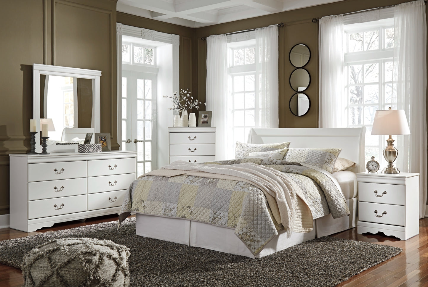 Anarasia Queen Sleigh Headboard, Dresser, Mirror and Chest