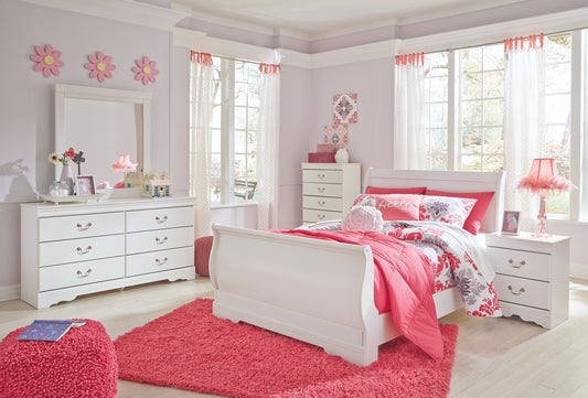 Anarasia Full Sleigh Headboard, Dresser, Mirror, Chest and Nightstand