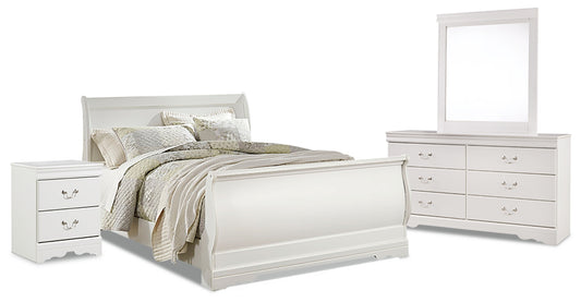 Anarasia Queen Sleigh Bed with Mirrored Dresser and Nightstand