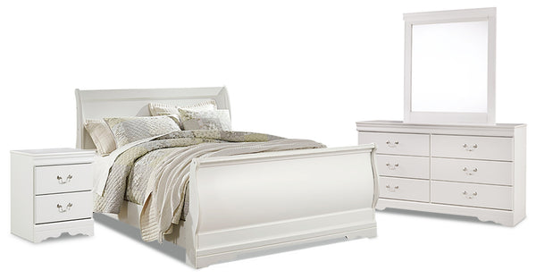 Anarasia Queen Sleigh Bed with Mirrored Dresser and Nightstand