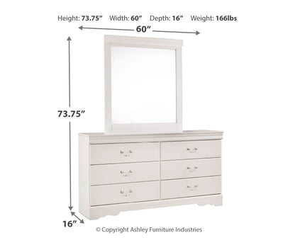 Anarasia Twin Sleigh Bed with Mirrored Dresser and Chest