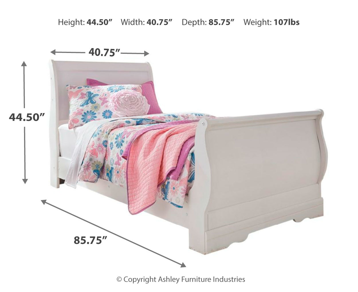 Anarasia Twin Sleigh Bed with Mirrored Dresser and Chest