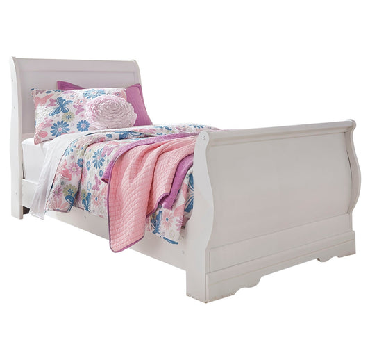 Anarasia Twin Sleigh Bed with Mirrored Dresser and Nightstand