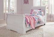 Anarasia Twin Sleigh Bed with Mirrored Dresser and Chest