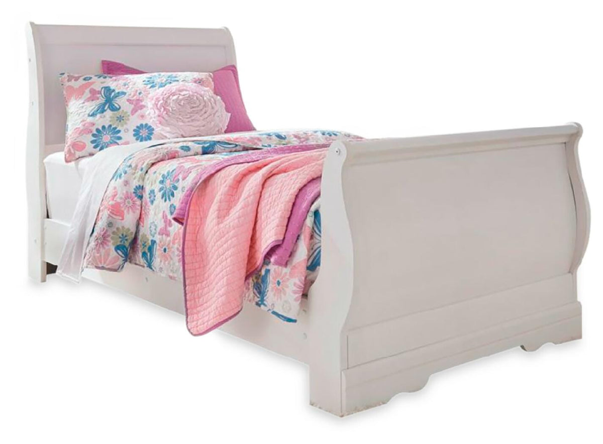 Anarasia Twin Sleigh Bed with Mirrored Dresser and Chest