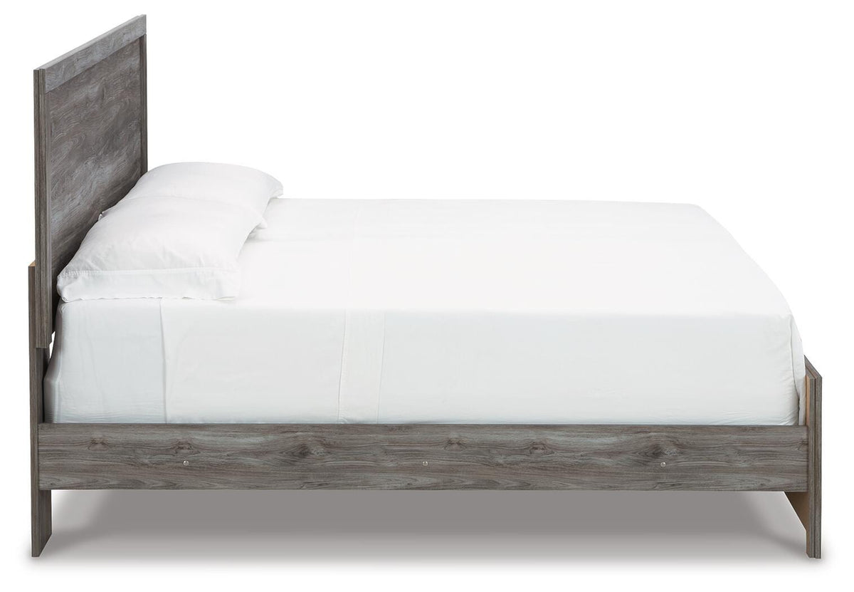Bronyan King Panel Bed with Mirrored Dresser and Nightstand
