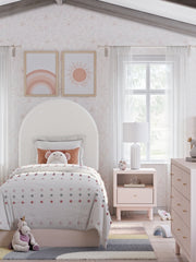 Wistenpine Twin Upholstered Panel Bed with Mirrored Dresser and Nightstand