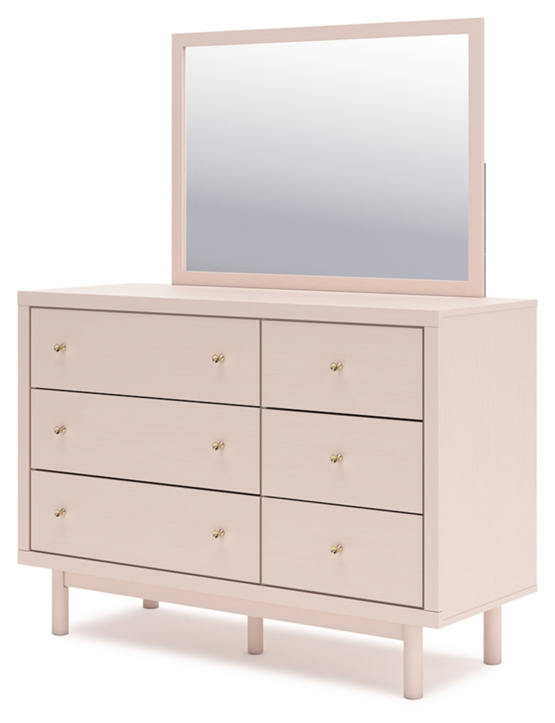 Wistenpine Twin Upholstered Panel Headboard with Mirrored Dresser