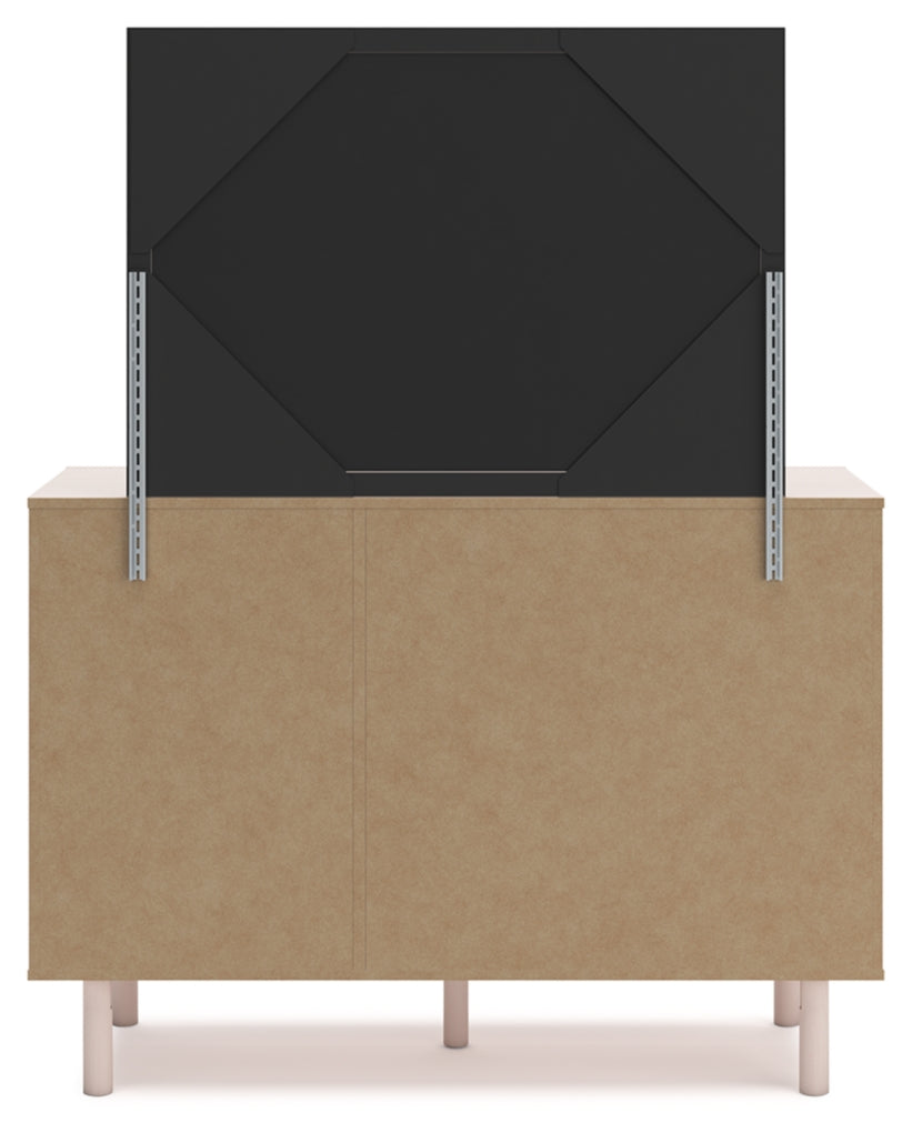 Wistenpine Twin Upholstered Panel Headboard with Mirrored Dresser and Chest
