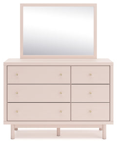Wistenpine Full Upholstered Panel Headboard with Mirrored Dresser and Nightstand
