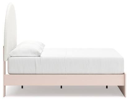 Wistenpine Full Upholstered Panel Bed with Mirrored Dresser and Chest