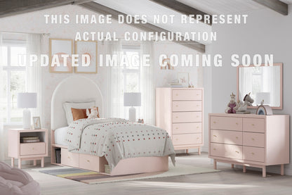 Wistenpine Twin Upholstered Panel Bed with Storage, Dresser, Mirror and Nightstand