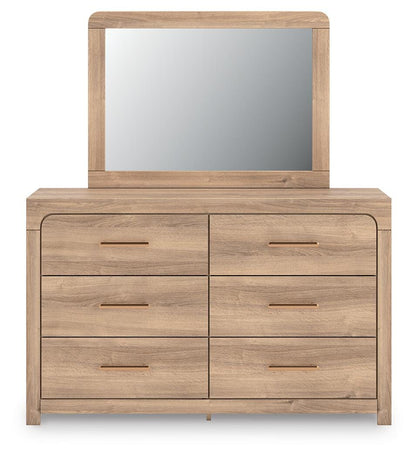 Kinlanni Queen Upholstered Panel Bed, Dresser, Mirror and Nightstand