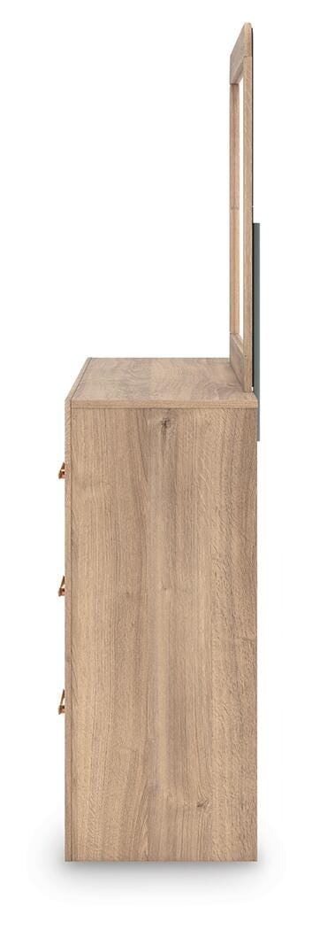 Kinlanni Queen Upholstered Panel Bed, Dresser, Mirror and Nightstand