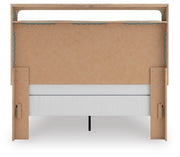 Kinlanni Queen Upholstered Panel Bed, Dresser, Mirror and Nightstand