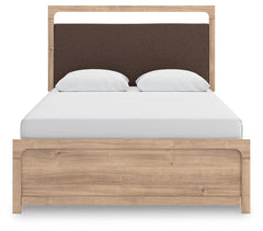 Kinlanni Queen Upholstered Panel Bed, Dresser, Mirror and Nightstand