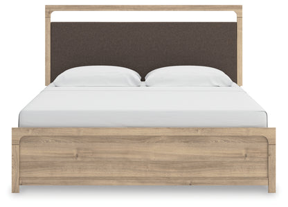 Kinlanni King Upholstered Panel Bed, Dresser, Mirror and Nightstand
