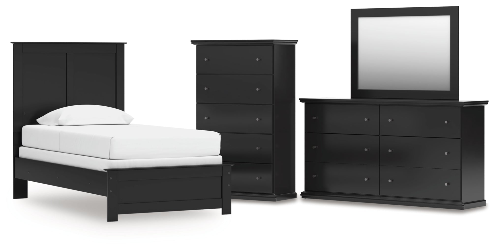 Maribel Twin Panel Bed, Dresser, Mirror and Chest