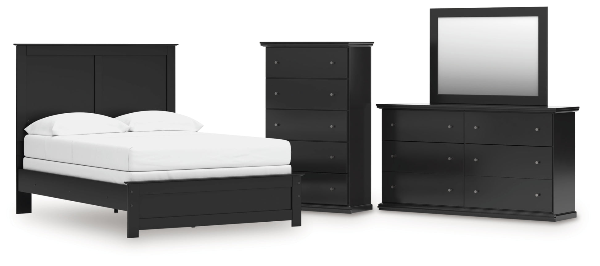 Maribel Full Panel Bed, Dresser, Mirror and Chest