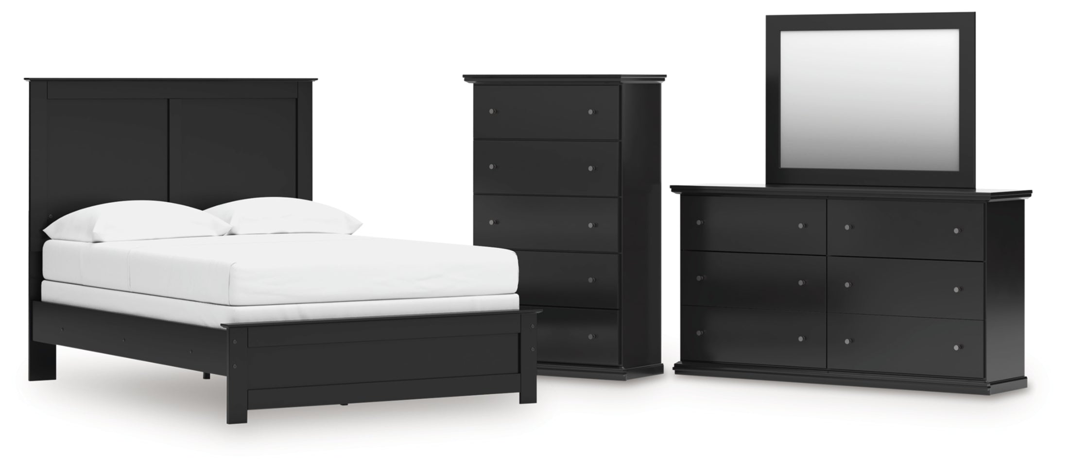 Maribel Full Panel Bed, Dresser, Mirror and Chest
