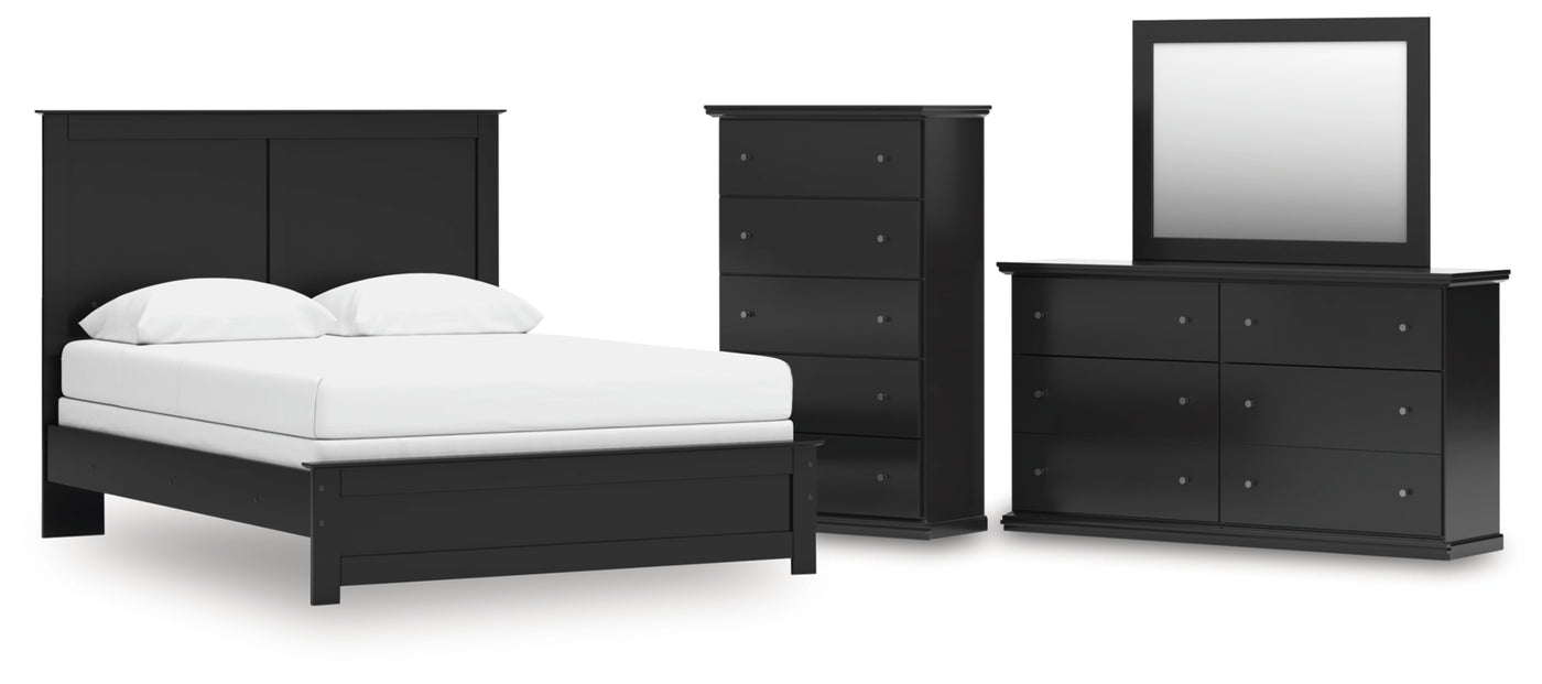 Maribel Queen Panel Bed, Dresser, Mirror and Chest
