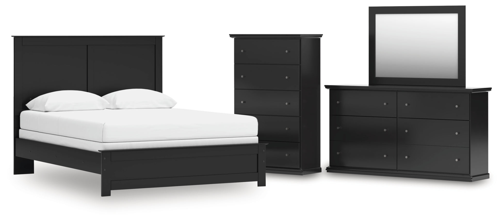 Maribel Queen Panel Bed, Dresser, Mirror and Chest