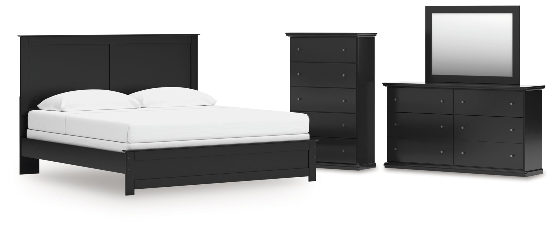 Maribel King Panel Bed, Dresser, Mirror and Chest