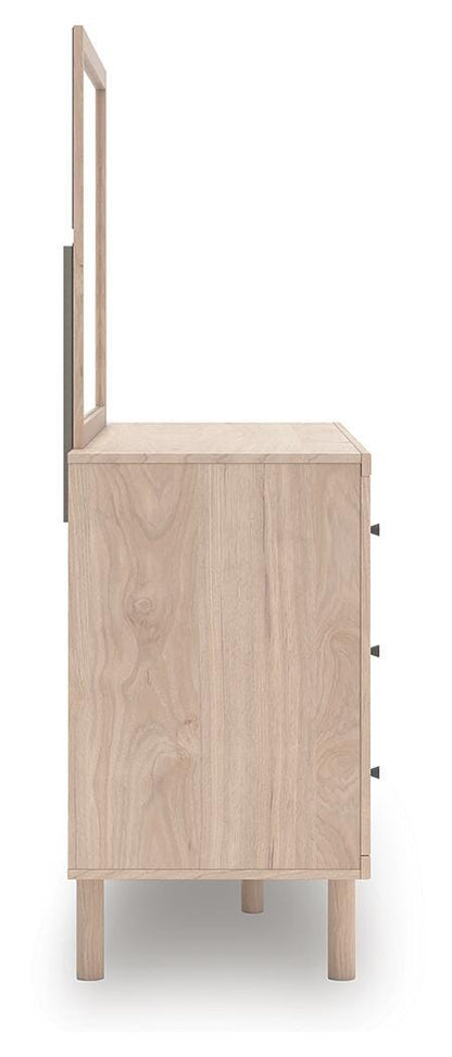 Arloster Full Upholstered Panel Bed with Storage, Dresser, Mirror and Nightstand