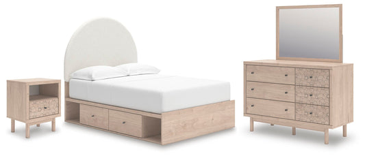 Arloster Full Upholstered Panel Bed with Storage, Dresser, Mirror and Nightstand