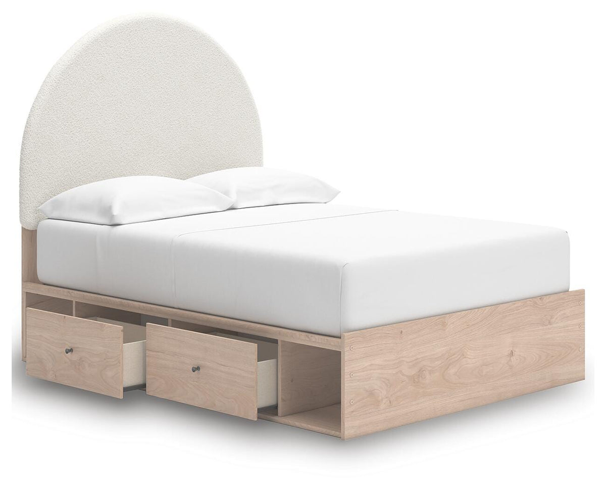Arloster Full Upholstered Panel Bed with Storage, Dresser, Mirror and Nightstand