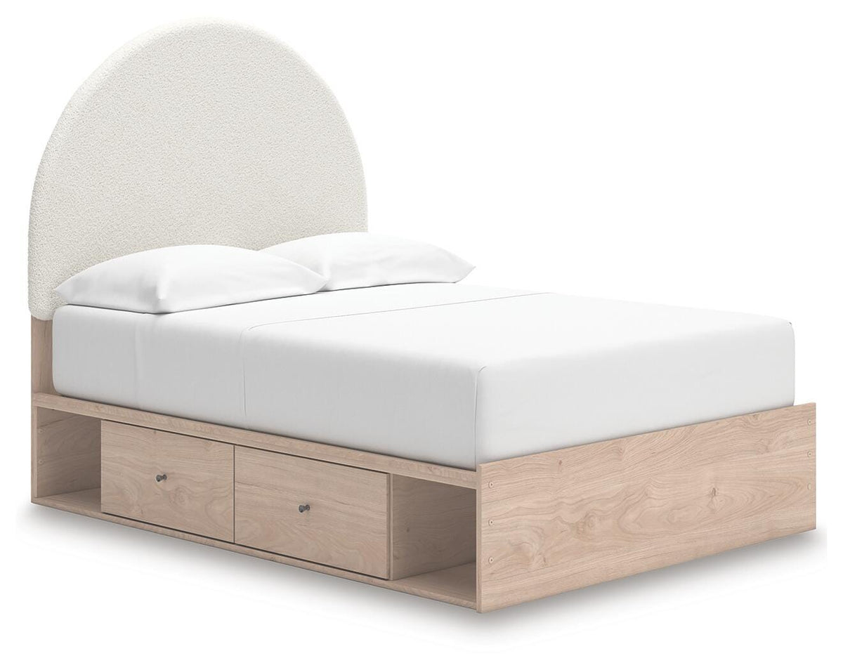 Arloster Full Upholstered Panel Bed with Storage, Dresser, Mirror and Nightstand