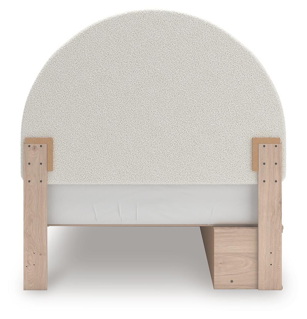 Arloster Full Upholstered Panel Bed with Storage, Dresser, Mirror and Nightstand