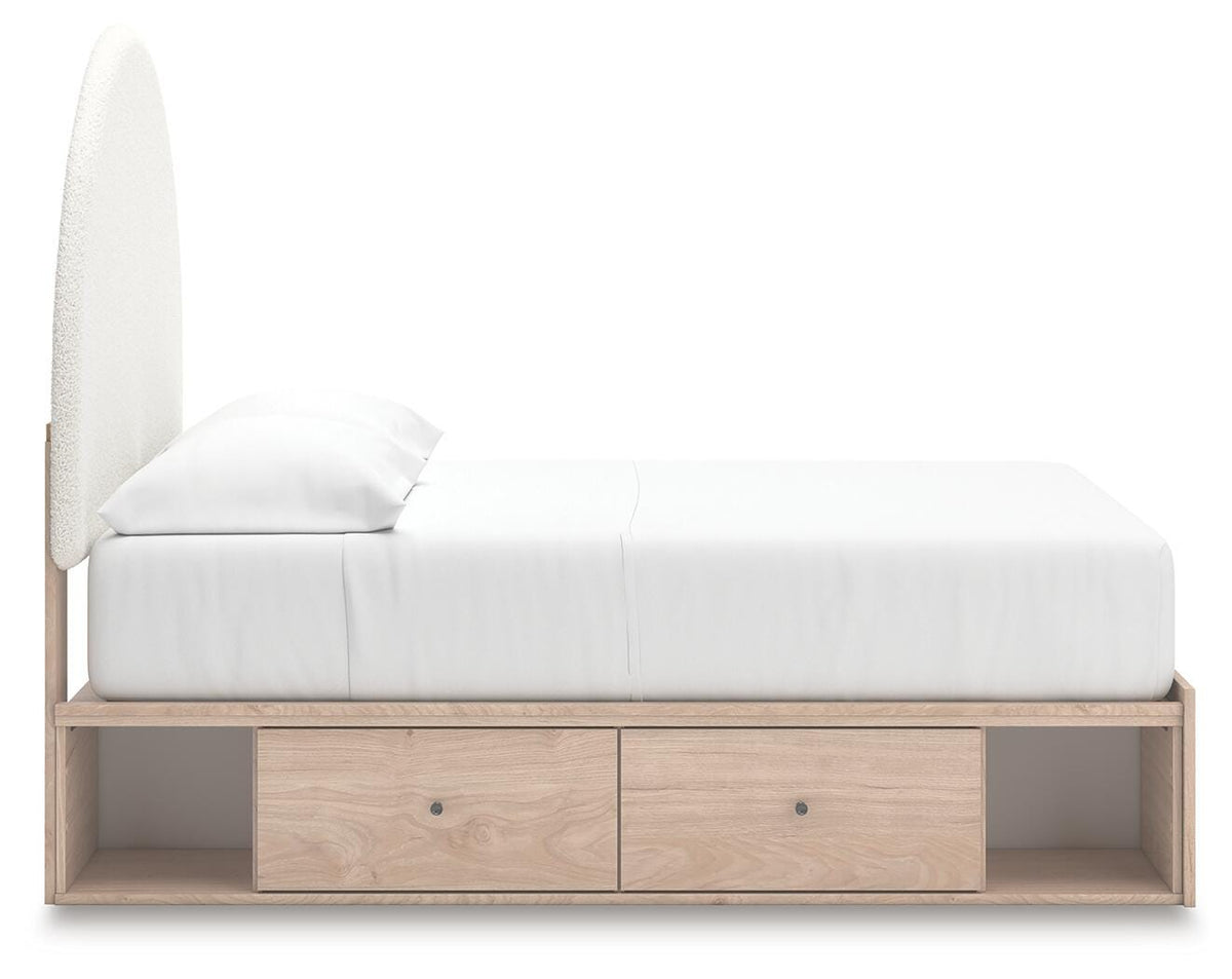 Arloster Full Upholstered Panel Bed with Storage, Dresser, Mirror and Nightstand