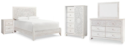 Paxberry Queen Panel Bed with Mirrored Dresser, Chest and Nightstand
