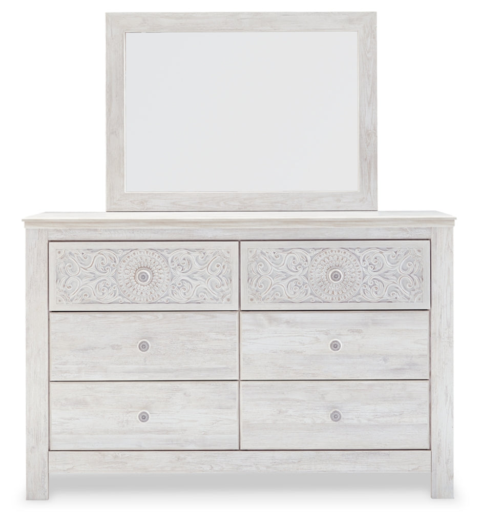 Paxberry King Panel Bed with Mirrored Dresser