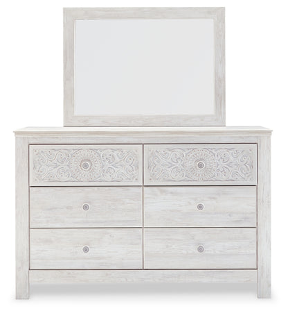 Paxberry King Panel Bed with Mirrored Dresser and Chest