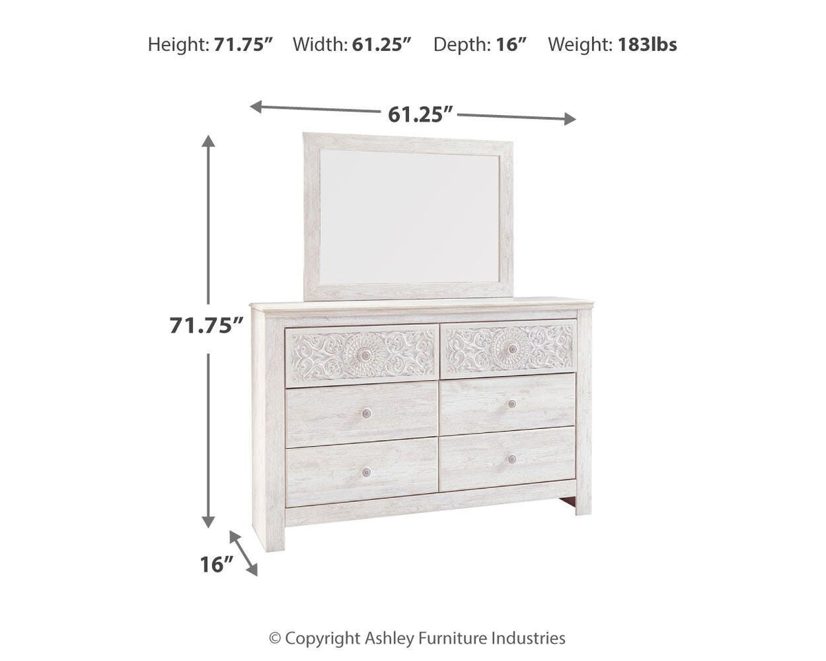Paxberry Queen Panel Bed with Mirrored Dresser