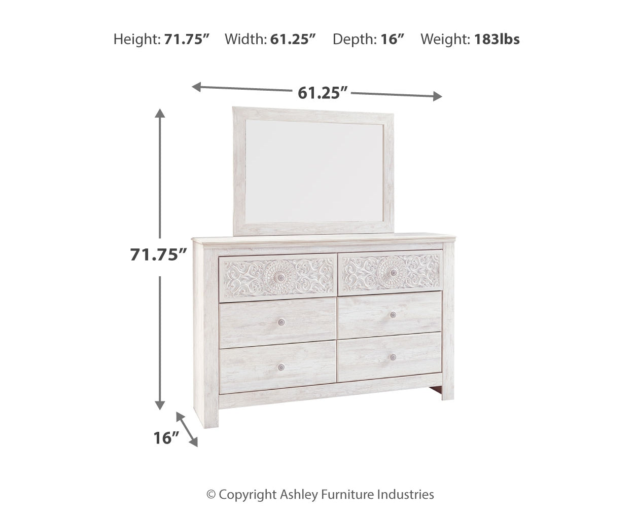 Paxberry Queen Panel Bed with Mirrored Dresser