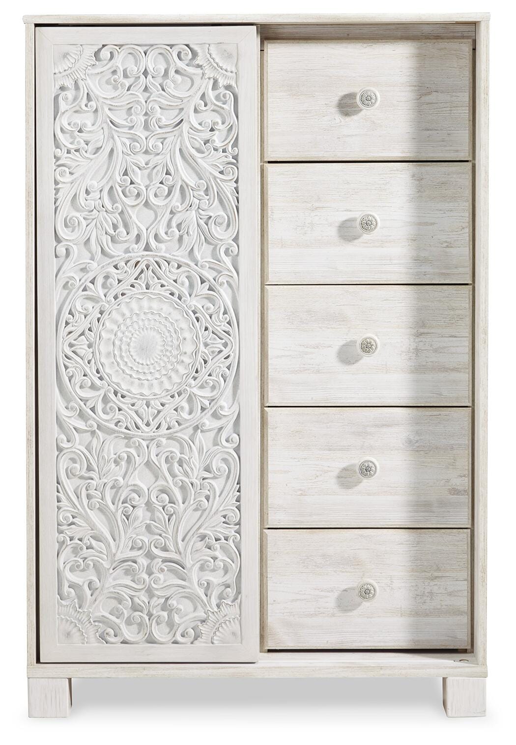 Paxberry Queen Panel Bed with Mirrored Dresser, Chest and Nightstand