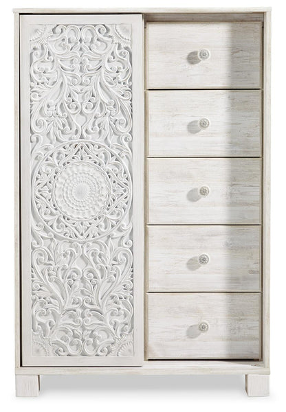 Paxberry Queen Panel Bed with Mirrored Dresser, Chest and Nightstand