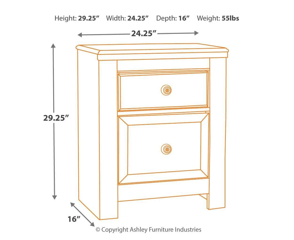Paxberry Two Drawer Night Stand