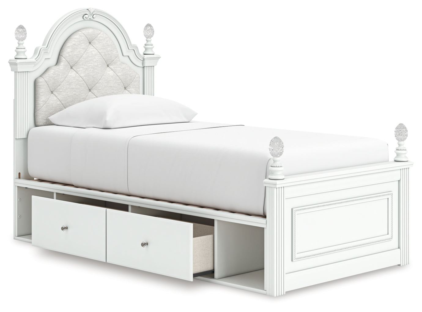 Kozlani Twin Upholstered Panel Storage Bed, Dresser, Mirror and Nightstand