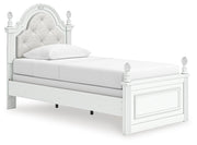 Kozlani Twin Upholstered Panel Bed, Dresser and Mirror