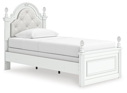 Kozlani Twin Upholstered Panel Bed, Dresser and Mirror