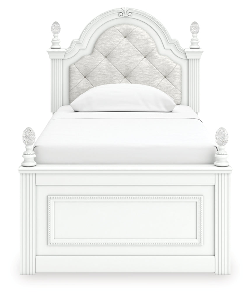 Kozlani Twin Upholstered Panel Bed, Dresser, Mirror and Nightstand